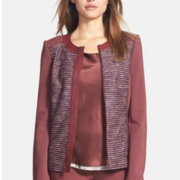 LAFAYETTE 148 Drina' Leather Trim Tweed Jacket Size 14 - Picture 1 of 8